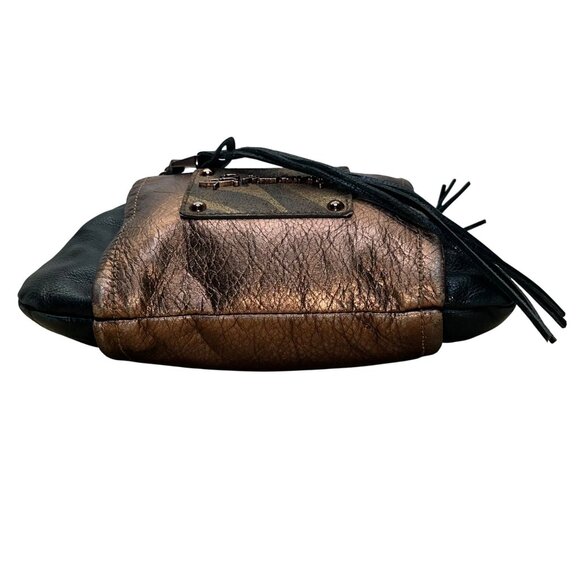 B. Makowsky Women’s Black & Bronze Leather With Fringe Zippered Crossbody Bag - Picture 5 of 15